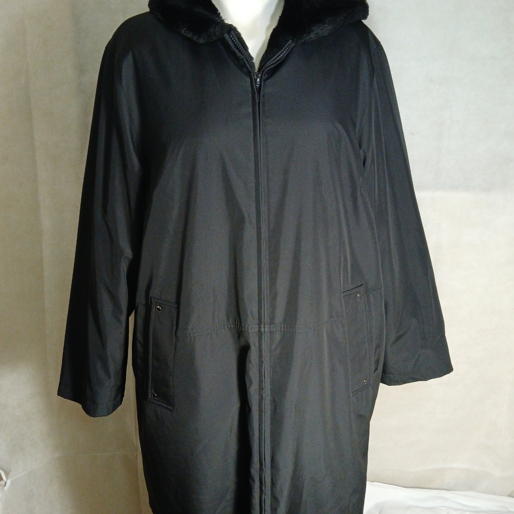 East 5th Black Hooded Faux Fur Lined Winter Coat Women's Size 2X
